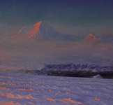 Antarctica Palmer Station Sunset Light on Mount Williams David Rosenthal Oil Painting, antarctic images, Images of antarctic paintings, United States Antarctic Program, National Science Foundation Antarctic Artist and Writers Program, Artist working in Antarctica